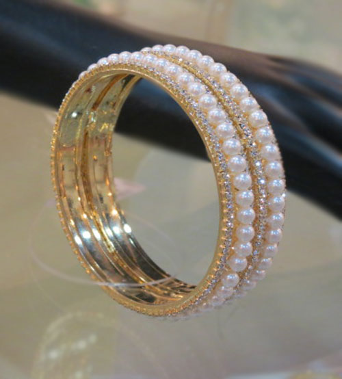 AD Stones with white Beauty Pearl Bangle